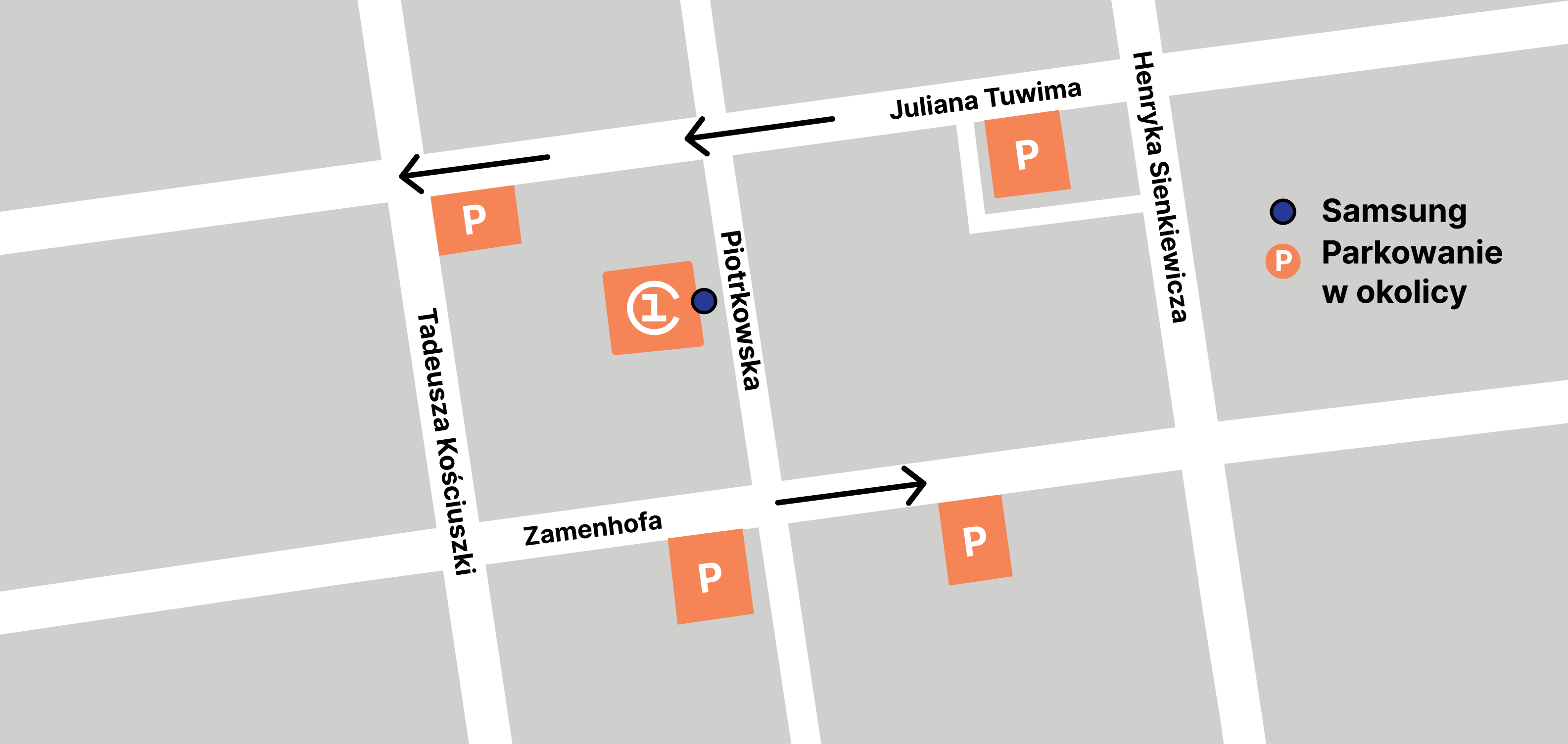 Mapa Krakowa, ze wskazaniem lokalu 1Core.